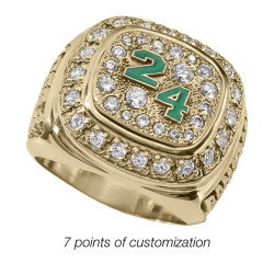 Bague de champion personnalisée en or avec diamants véritables et numéro 24 émaillé vert style championship ring